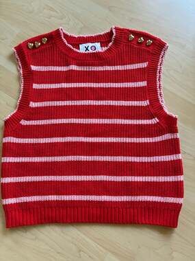 XO Red & White Striped Sleeveless Knit Sweater Vest